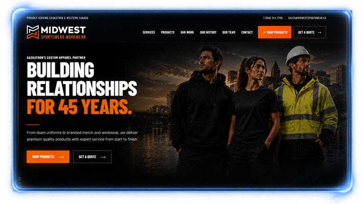 Midwest Sportswear website redesign and e-commerce website developed by YXE Web Studios