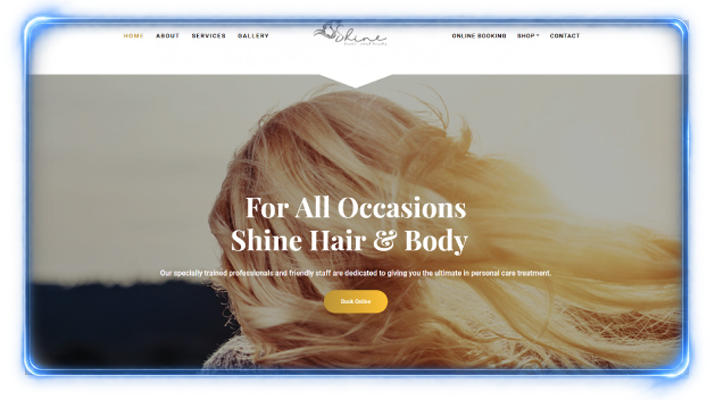 Shine Hair and Body website designed by YXE Web Studios