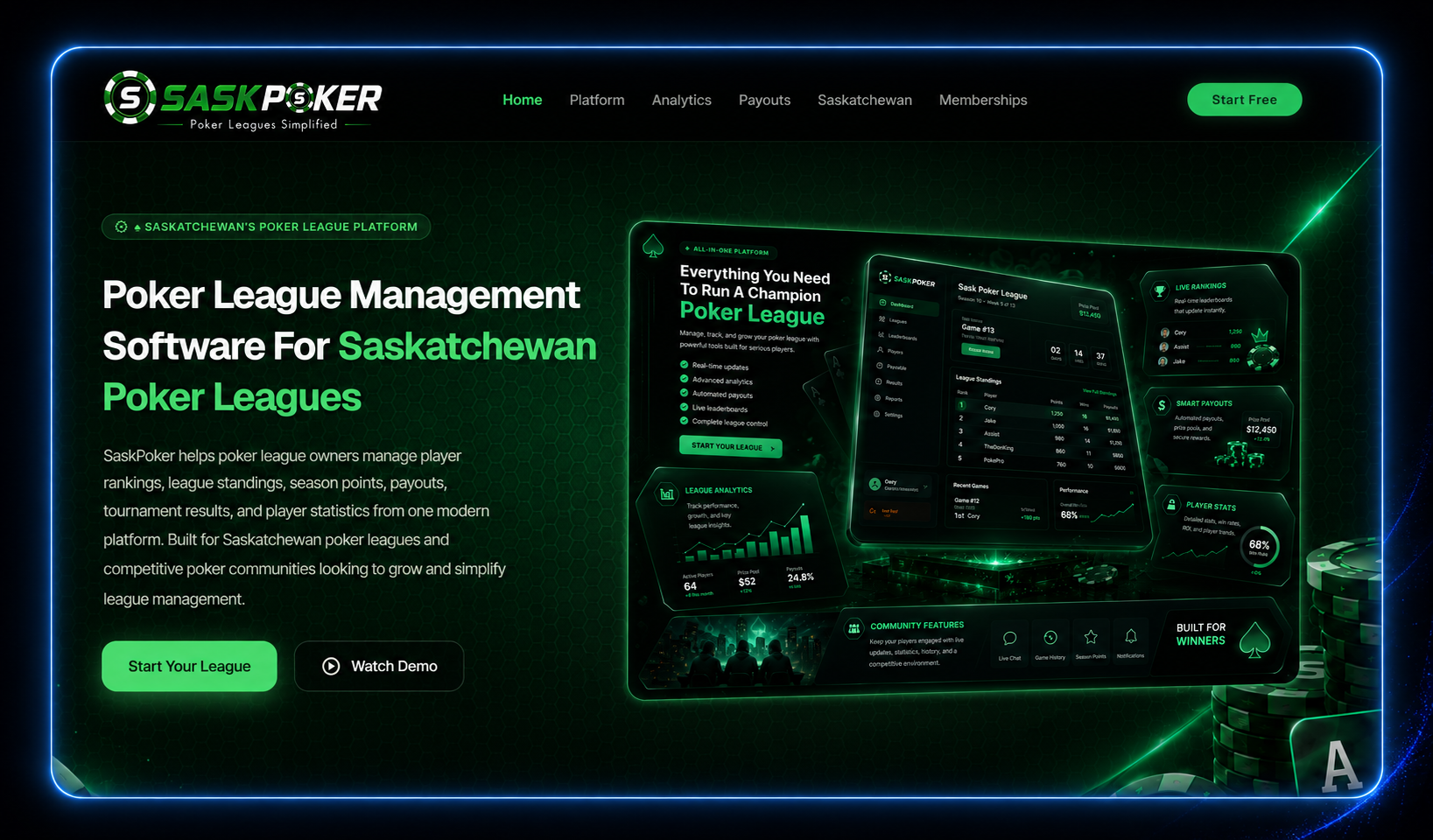 SaskPoker application designed and developed by YXE Web Studios